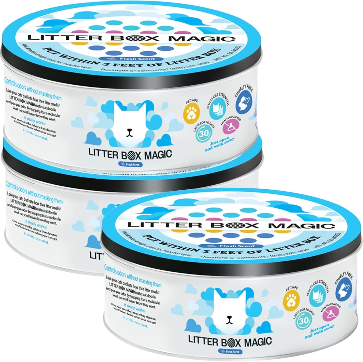 Cat Deodorizer Jar (16 Oz, Pack of 3) Fresh Scent - Air Freshener for Pet Smells from Litter Box - Odor Removing Litterbox Gel In A Jar - Odor Eliminator to Freshen Air