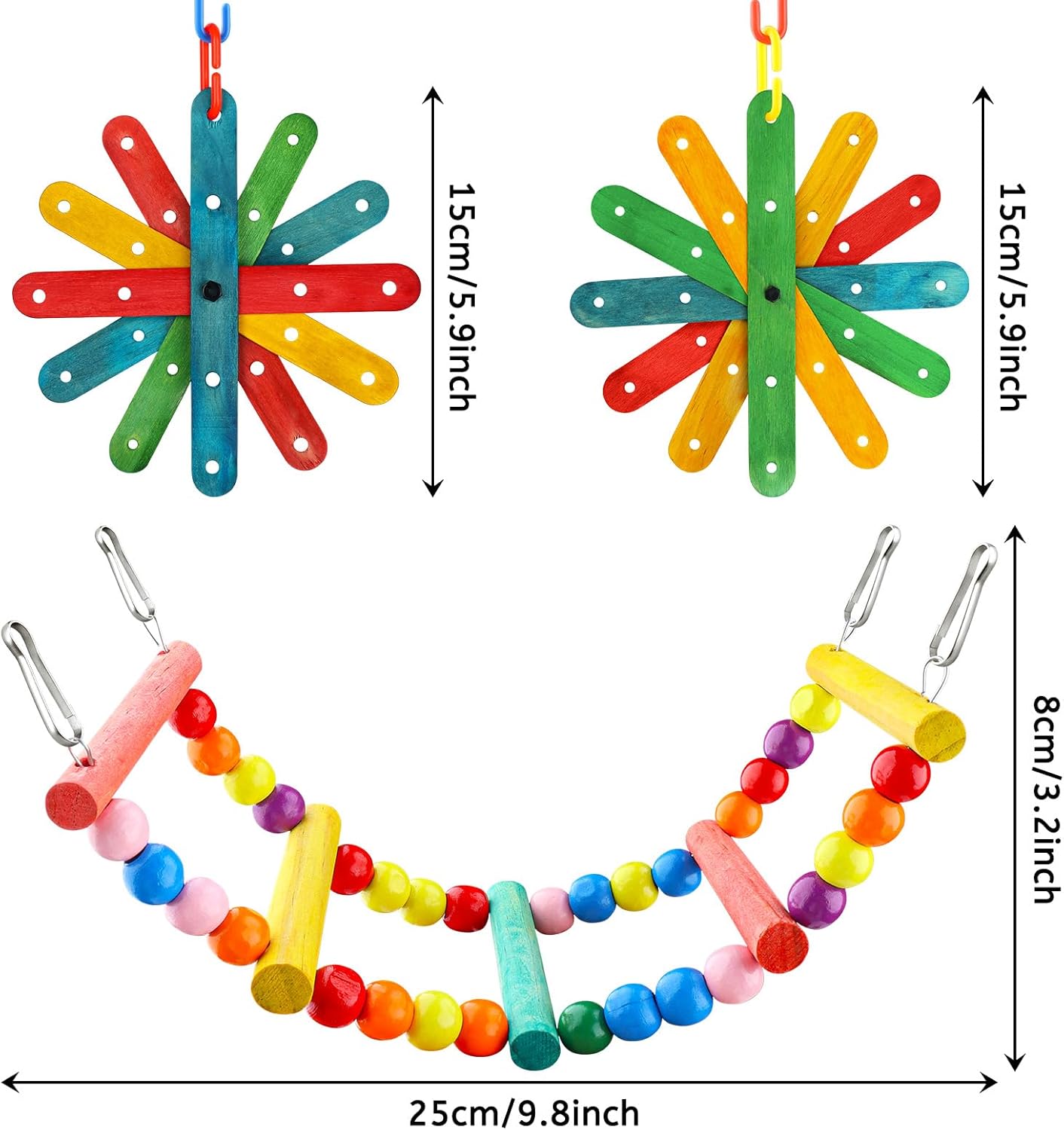8 pcs Bird Toys for Parakeets with Colorful Ladder Hammock Bird Cage Accessories Bird Perch Stand Chewing Toys Hanging Bell Parrot