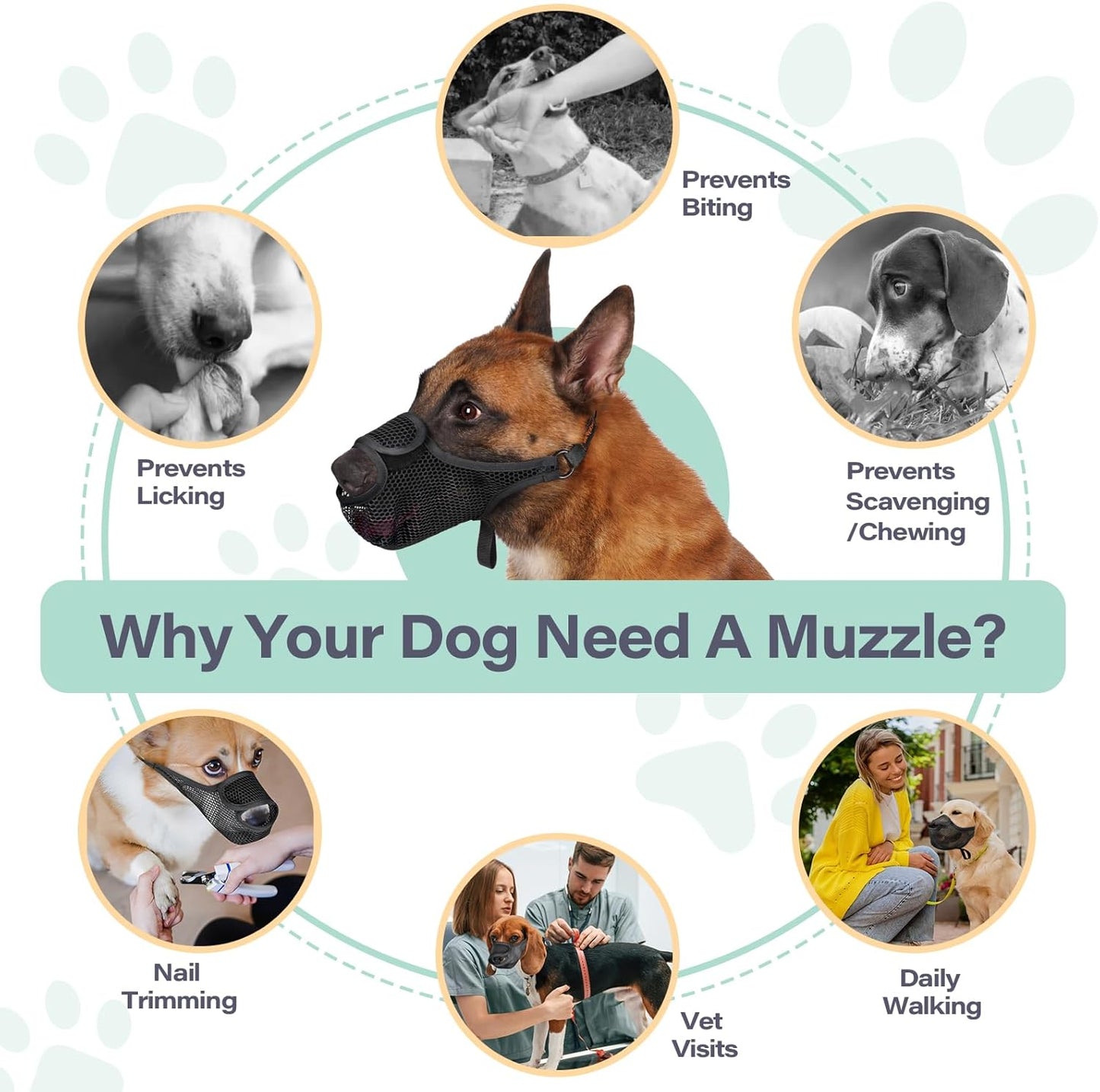 LUCKYPAW Dog Muzzle for Large Medium Small Dogs, Patented Mesh Muzzle to Prevent Biting Chewing Eating, Soft Mouth Guard with Front Opening Design for Drinking Panting(Black, L)