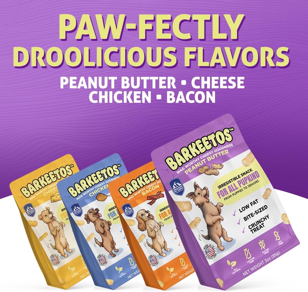 Barkeetos Dog Treats, Crunchy and Cheesy Pet Snacks Made with Real Himalayan Cheese and Peanut, Gluten Free, Grain Free, Lactose Free, Natural Dog Food for All Breeds and Sizes