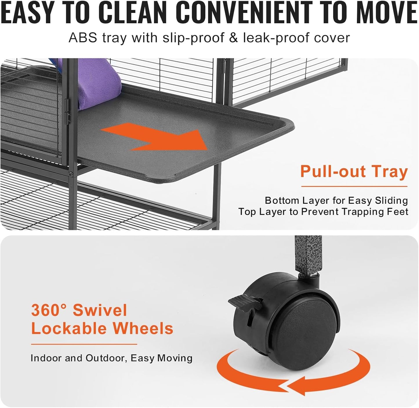 VEVOR 36" Rolling Metal Ferret Cage, Large 2-Tier Critter Nation Cage, Small Animal Cage with Ramps & Tray, Easy to Set up for Pet Mice, Hamster, Guinea Pig, Chinchilla, Squirrel, Hedgehogs, Bunny