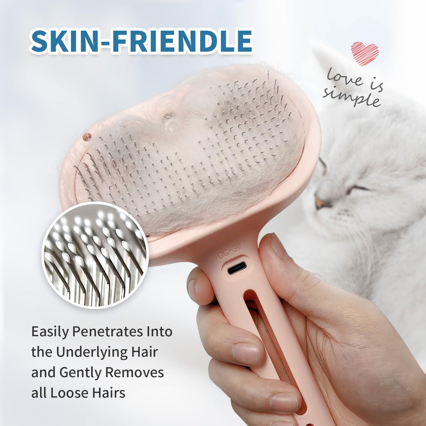3-in-1 Self-Cleaning Steam Brush - Anti-Static, for Grooming Long & Short Pet Hair, Reduces Shedding, Pink