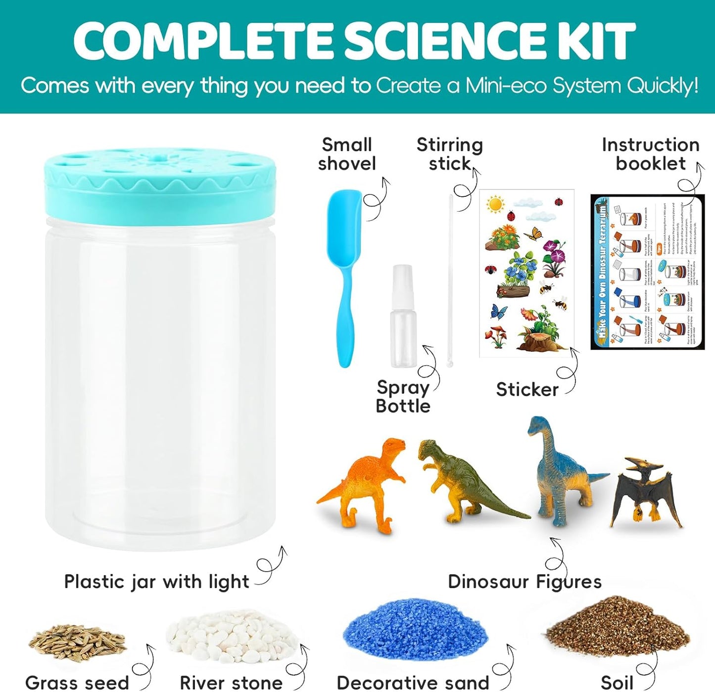 Light Up Dinosaur Terrarium Kit for Kids, Educational Science Kits STEM Projects,DIY Gardening Kit Arts Crafts Activity Creative Dinosaur Toys,Christmas Birthday Gifts for Boys Girls Ages 4 5 6 7 8-12