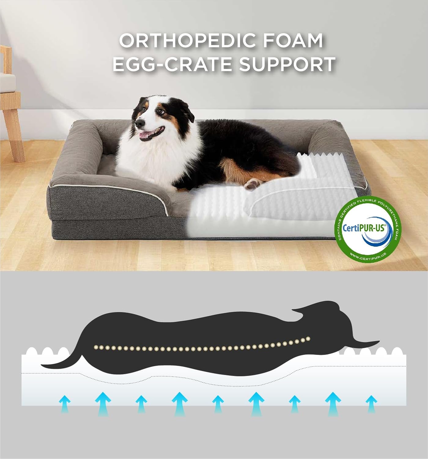 Made4Pets Orthopedic Dog Bed for Extra Large Dogs, Supportive Foam XL Pet Bed Sofa with Washable Removable Cover, Waterproof Large Dog Couch Bed, Non-Slip Bottom and Egg-Crate Foam, Brown
