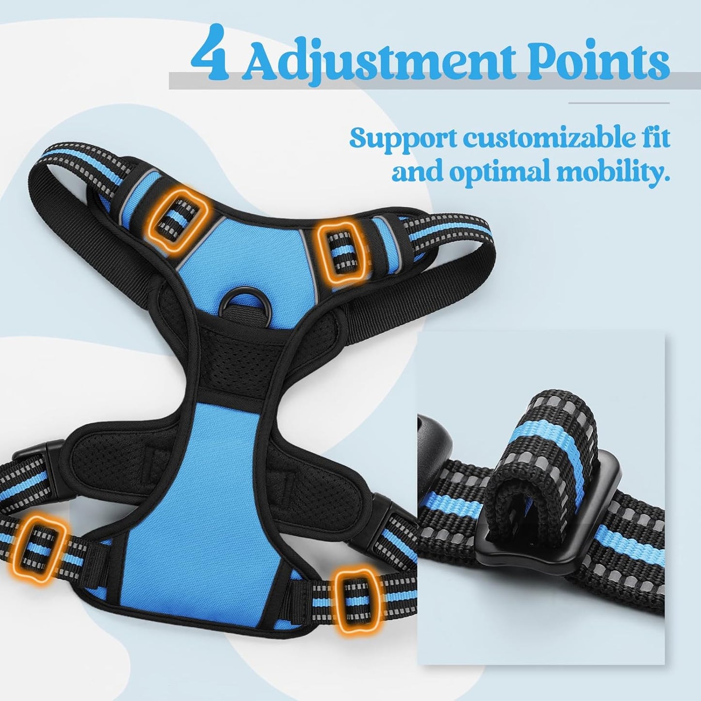 rabbitgoo Dog Harness No Pull with 2 Leash Clips, Adjustable Soft Padded, Reflective Oxford No Choke Pet Vest with Easy Control Handle for Large Dogs, Blue, L