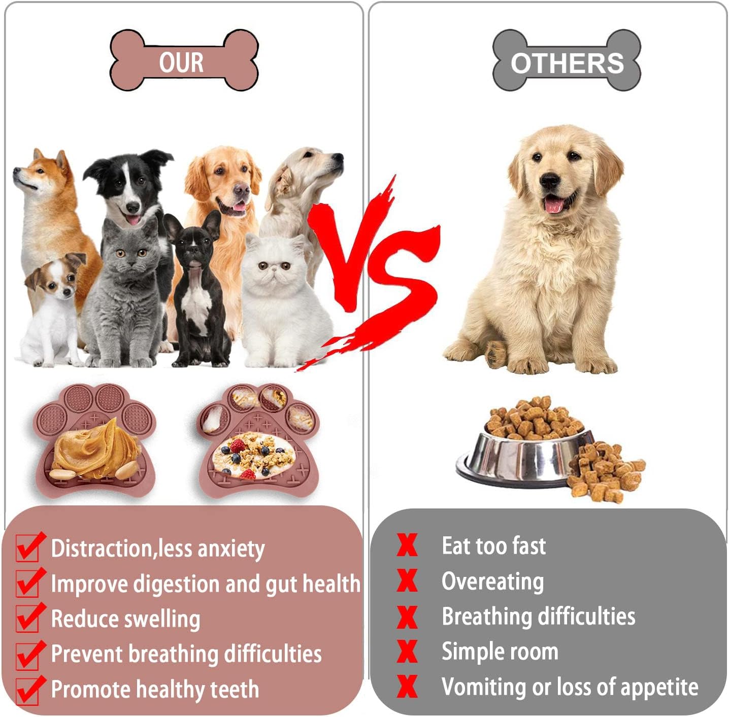 Lick Mat for Dogs and Cats, Premium Lick Pad with Suction Cups,Dog Slow Feeder Dowl Mat for Bathing Grooming Nailing Trimming, Food-Grade, Non-Toxic (Pink)