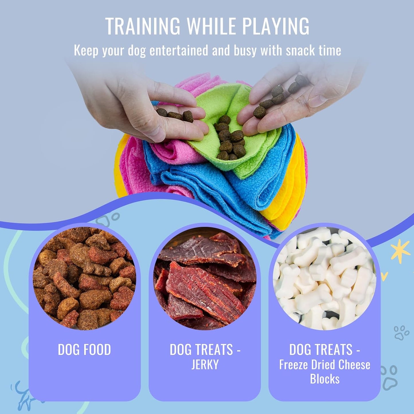 Pet Snuffle Ball, Puzzle Sniffing Interactive Dog Ball for Blind Dogs Training Stress Relief Dog Enrichment Toys Treat Machine Washable (20cm, New Rainbow Color)