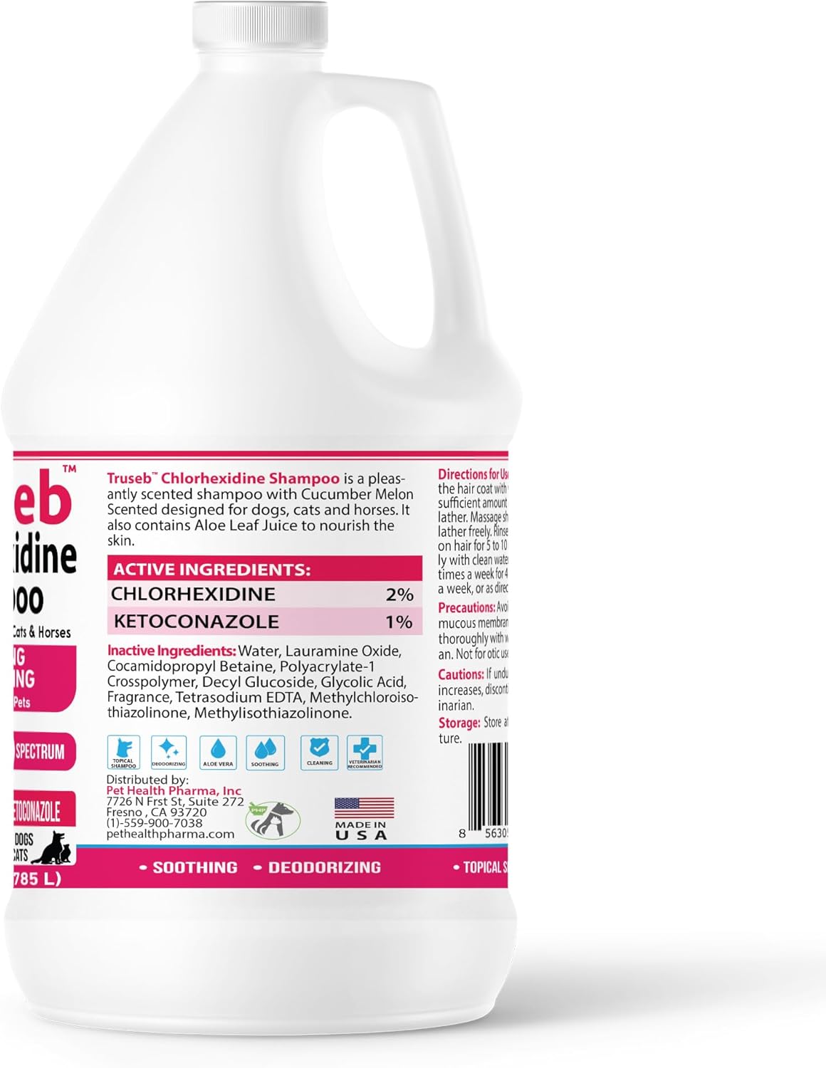 Truseb Topical Ketoconazole and Chlorhexidine Shampoo for Dogs, Cats & Horses Pleasantly Scented with a Cucumber Melon Scent with Aloe (Ketoconazole & Chlorhexidine Shampoo, 1 Gallon)