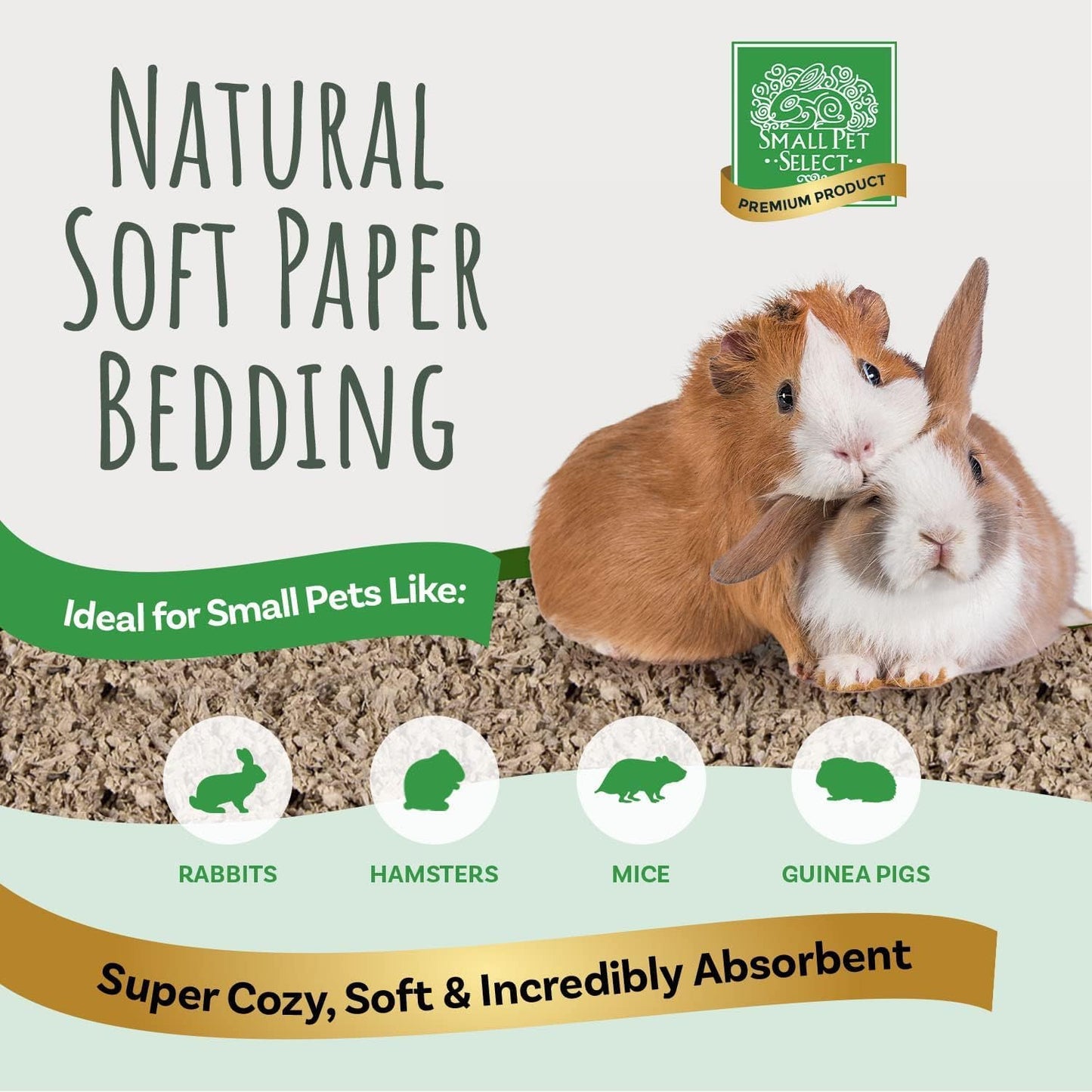 Small Pet Select Premium Small Animal Bedding, Natural Soft Paper Bedding for Small Indoor and Outdoor Pets, Made in USA, 56 L Pack,Beige