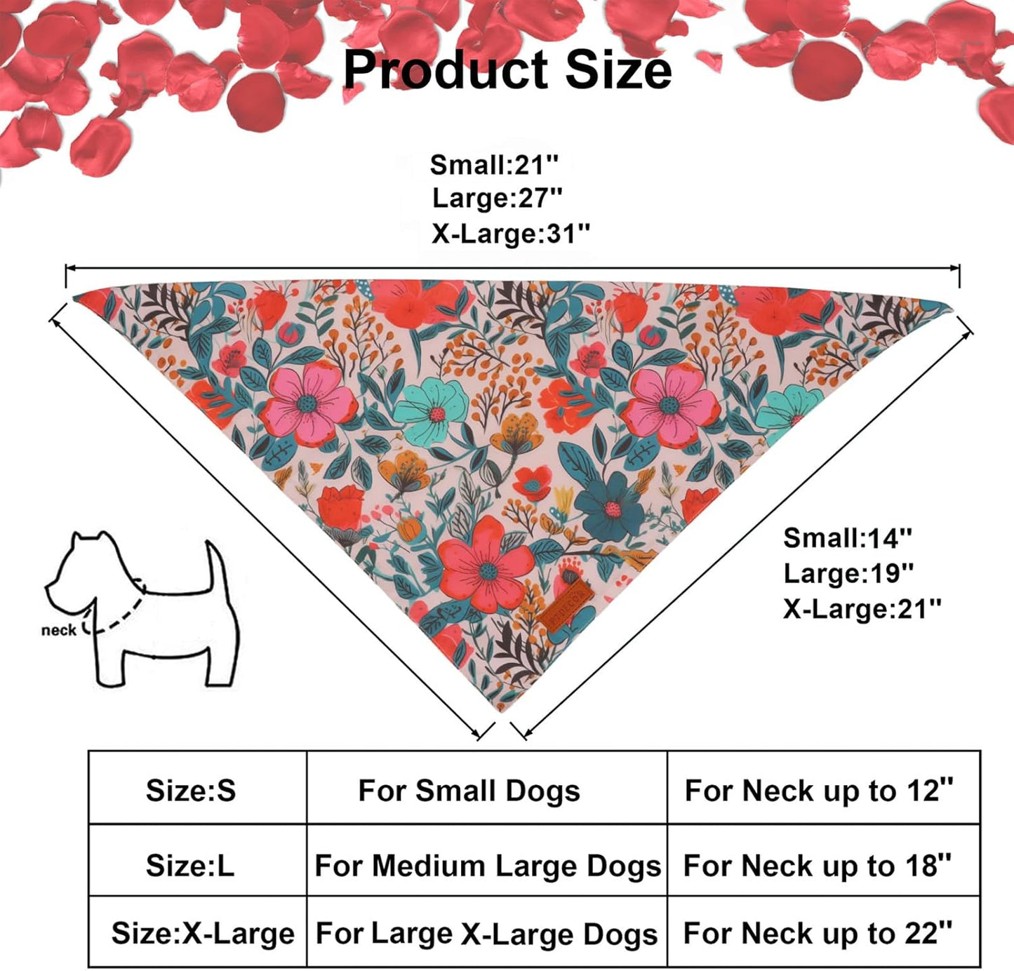 PTDECOR Flower Dog Bandana,2 Pcs Floral Reversible Dog Scarf, Multi Size, Triangle Pet Bandanas for Extra Large Dogs (Flower, X-Large)