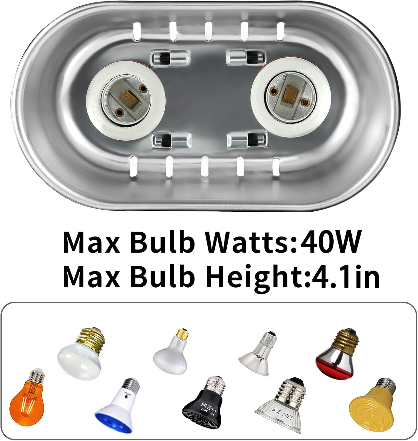 Nano Reptile Heat Lamp Fixture, Dual Reptile Light Fixture with 60W Basking Bulb & Infrared Bulb for Bearded Dragon, Turtles, Snake and Lizard Terrarium