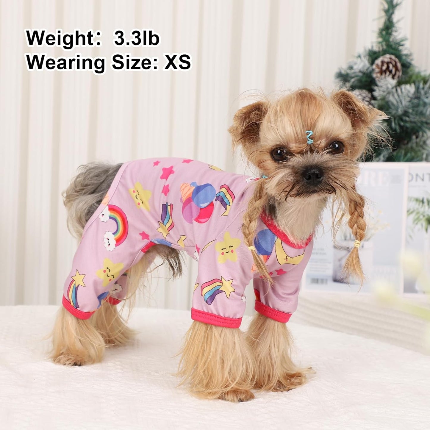Dog Pajamas Pjs Spring Summer Dog Clothes for Small Dogs Girl - Female - Small Size Dogs, Soft Stretchy Puppy Clothes Doggie Onesies Cat Pet Jammies Outfit, Rainbow Pink, S