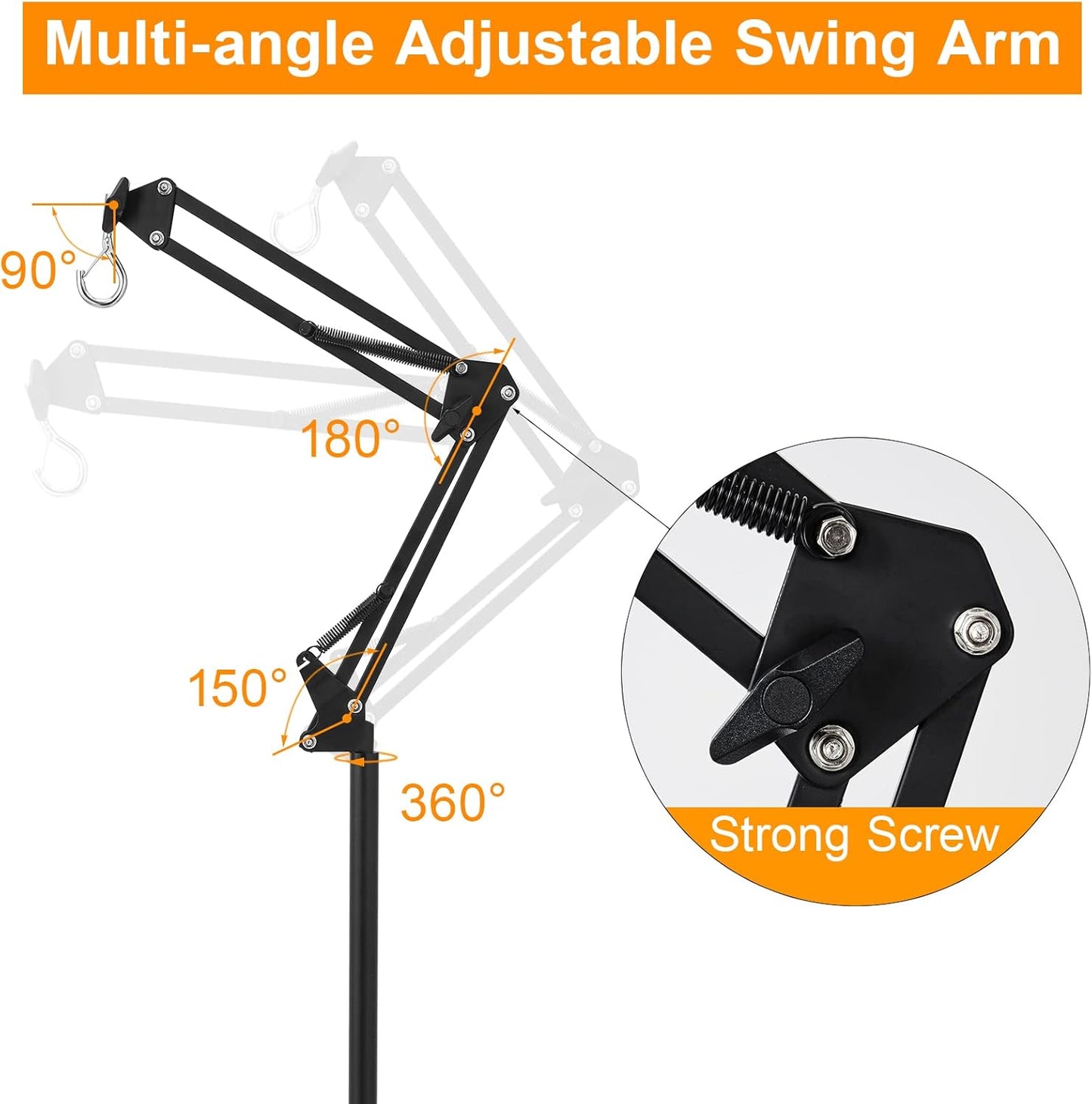 Reptile Lamp Stand Reptile Light Stand (15.7inch to 74.3inch) with 360° Adjustable Swing Arm, Heat Lamp Holder for Bearded Dragon Turtles Snake and Chicks