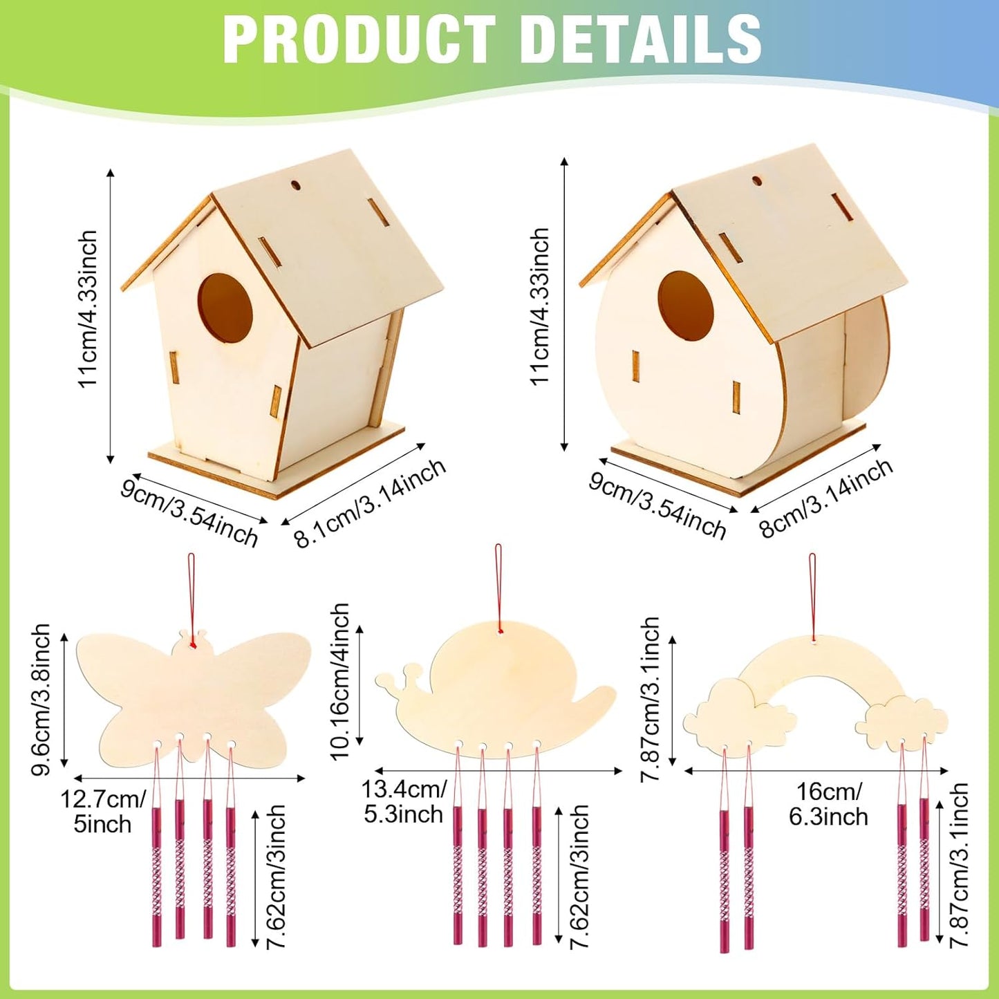 30 Pcs Crafts DIY Bird House Wind Chime Kit Unfinished Wood Birdhouse Kits 12 Wooden Birdhouses & 18 Wind Chimes Build and Paint Birdhouses Bulk Crafts Set