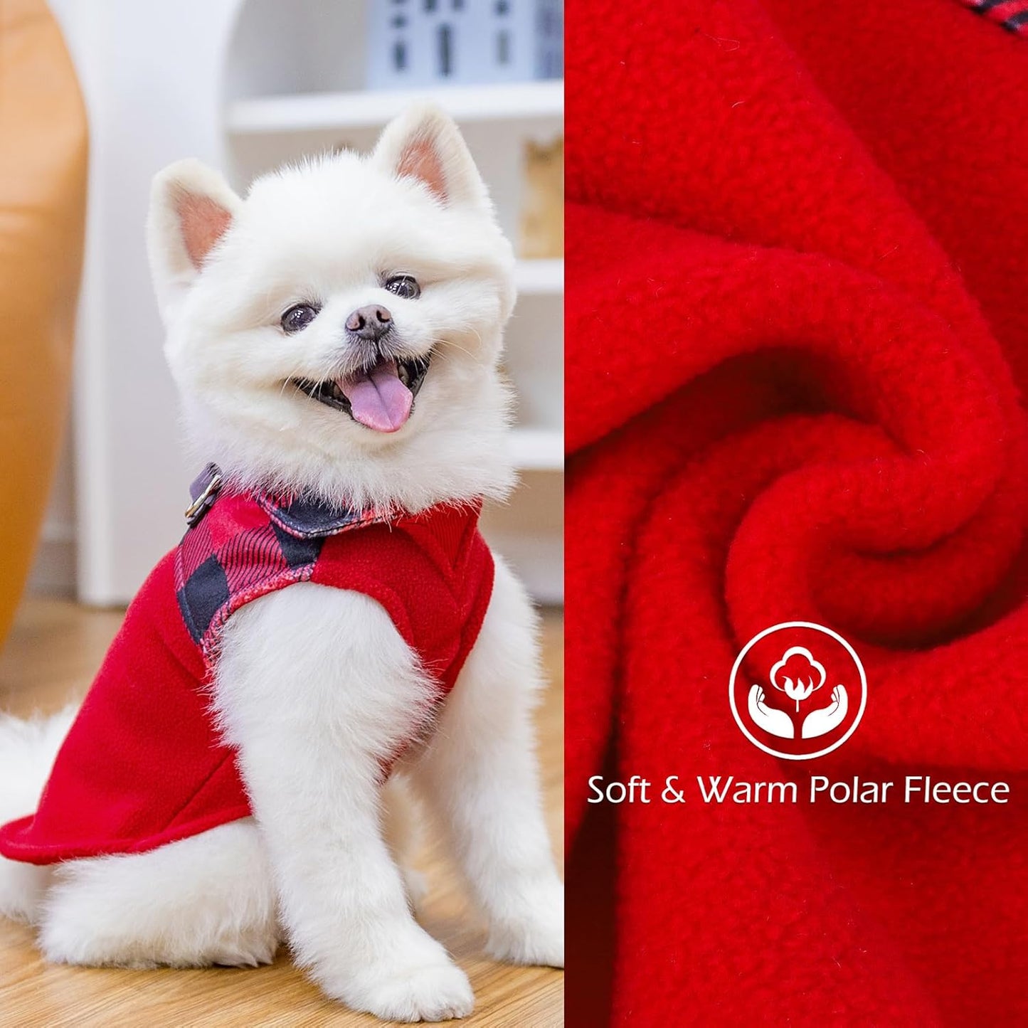 EXPAWLORER Fleece Dog Sweater - Classic Plaid Dog Jacket, Winter Coat Vest with 2 D-Rings for Leash, Pet Cold Weather Clothes, Sweatershirt for Boy or Girls