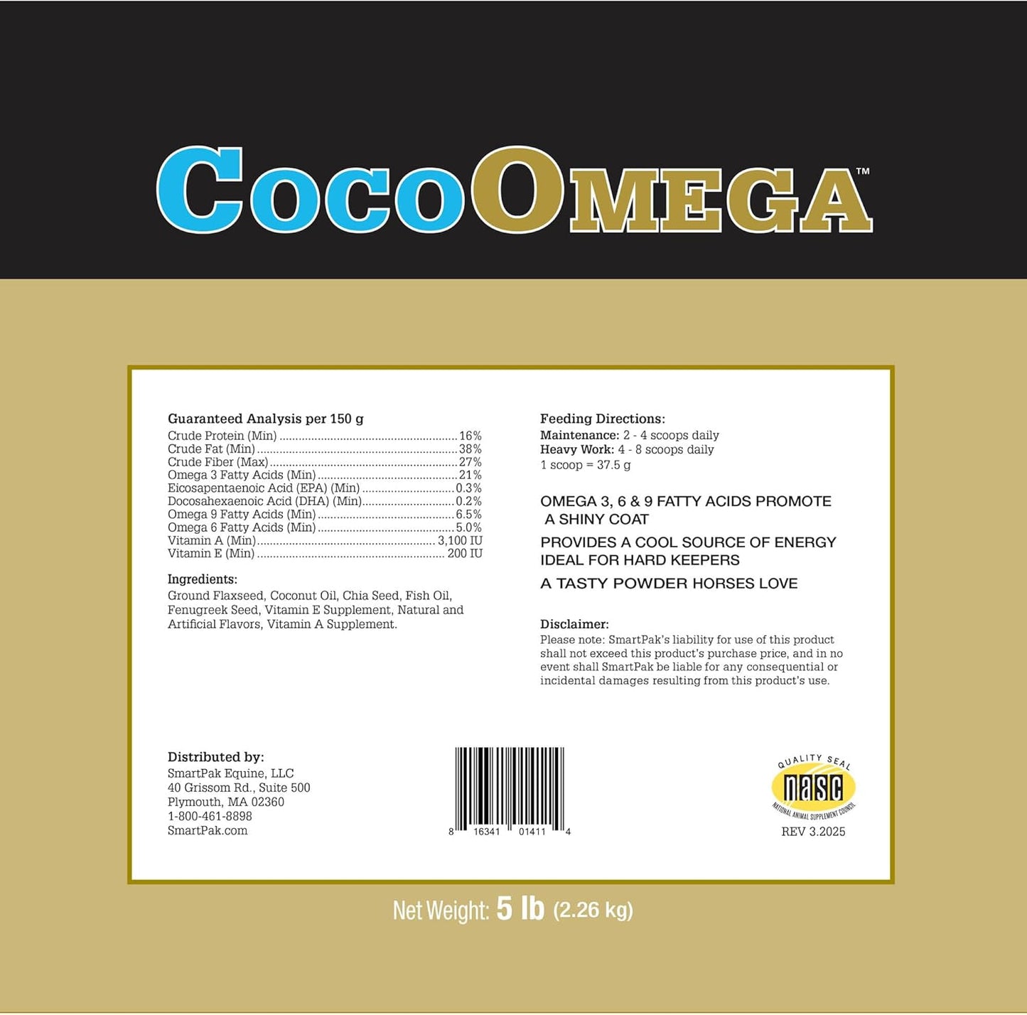 Uckele by SmartEquine CocoOmega Granular | Horse Supplements for Skin, Hoof, & Coat Health | Omega-3 Fatty Acids | 5 LB