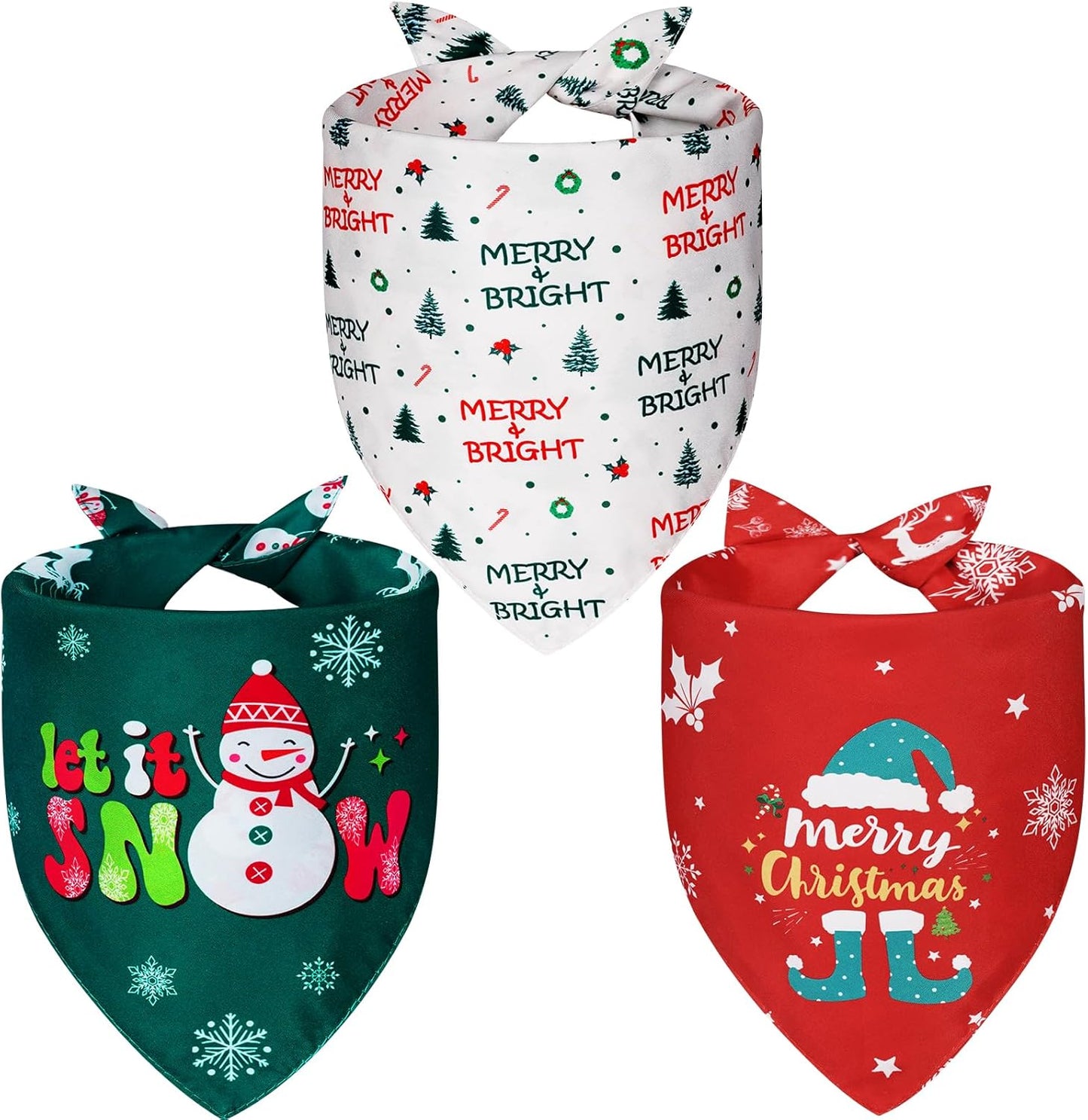 Christmas Dog Bandanas Large 3PCS, 6 Pattern Holiday Scarf for Boy and Girl, Triangle Reversible Bibs Breed for Puppy Pets