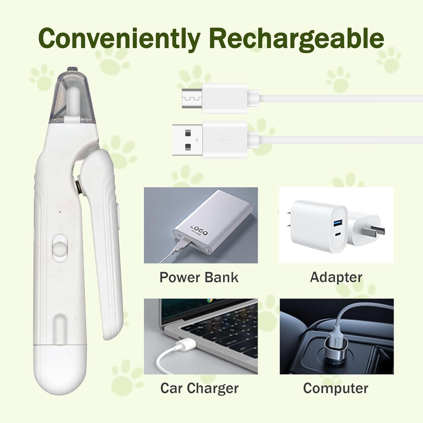 2-in-1 Dog Nail Grinder & Dog Nail Clippers Trimmers for Large Medium Small Dogs Cats Pets Claw Trimmer with LED Lights (Green)