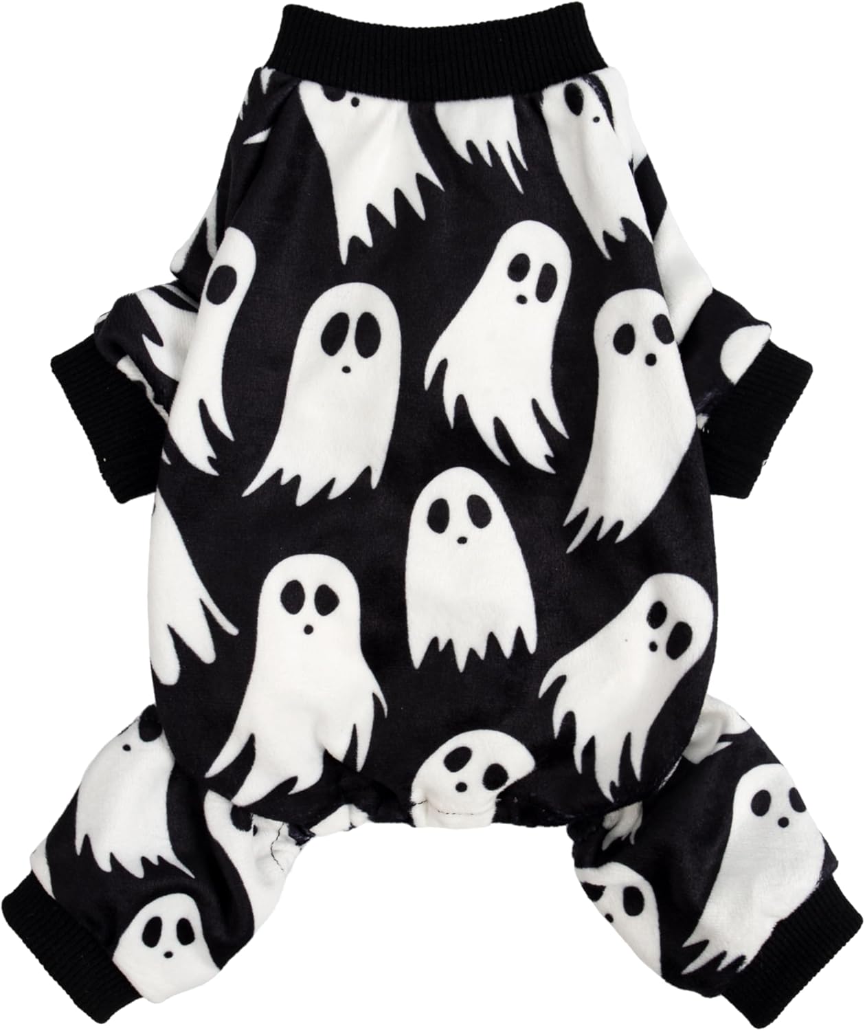 Fitwarm Halloween Ghost Dog Pajamas, Funny Halloween Costumes for Dogs, Fleece Dog Onesie with Feet, Doggy Clothes for Small Dogs Boy Girl, Pet Apparel, Black, White, Medium