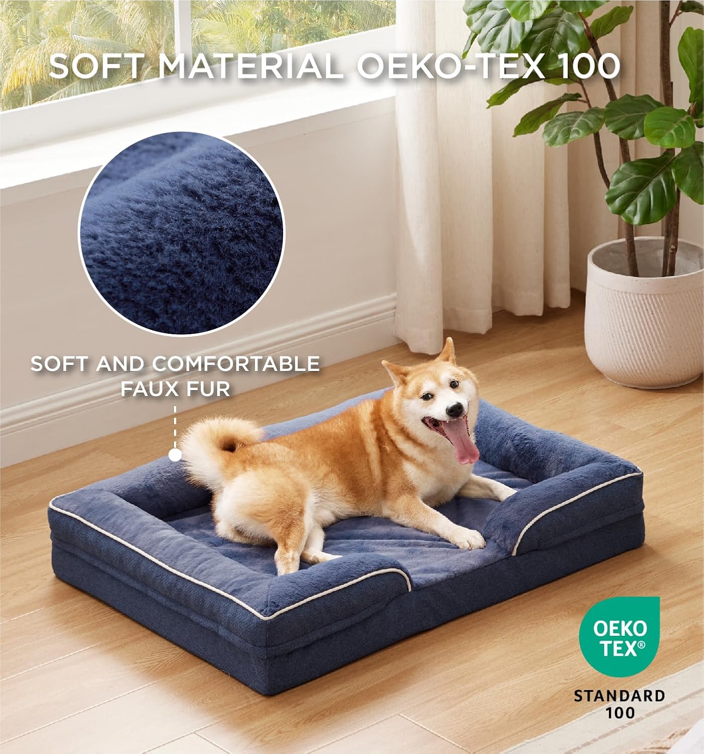 Made4Pets Orthopedic Dog Bed for Large Dogs, Supportive Foam Big Large Pet Bed Sofa with Washable Removable Cover, Waterproof Dog Couch Bed, Non-Slip Bottom and Egg-Crate Foam, Navy Blue
