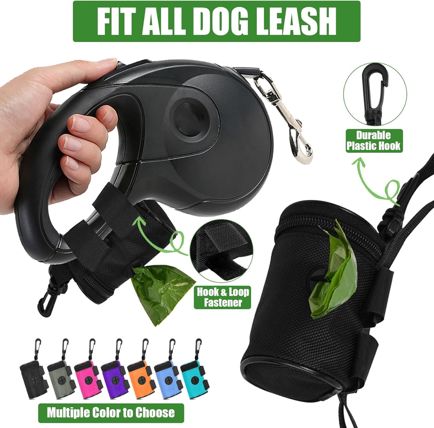 Dog Poop Bag Holder for Leash Attachment - Waste Bag Dispenser for Leash - Fits Any Dog Leash - Portable Set with Hand Free Holder Metal Carrier, Round Shape, Orange