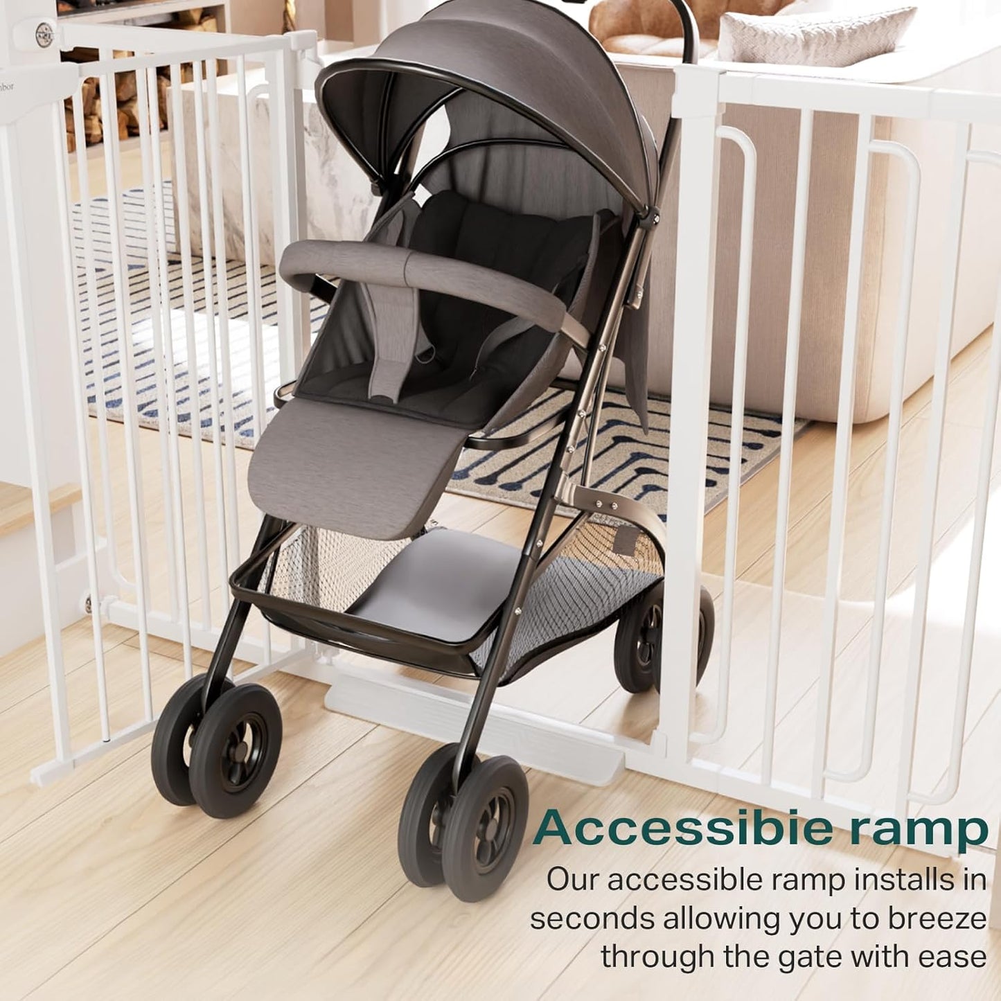 Cumbor 36" Extra Tall Baby Gate for Stairs, 29.7-57" Extra Wide Dog Gate for Doorways Hallways, Pressure Mounted Child Gate for Wide Opening, Auto Close Personal Safety for Babies and Pets, White