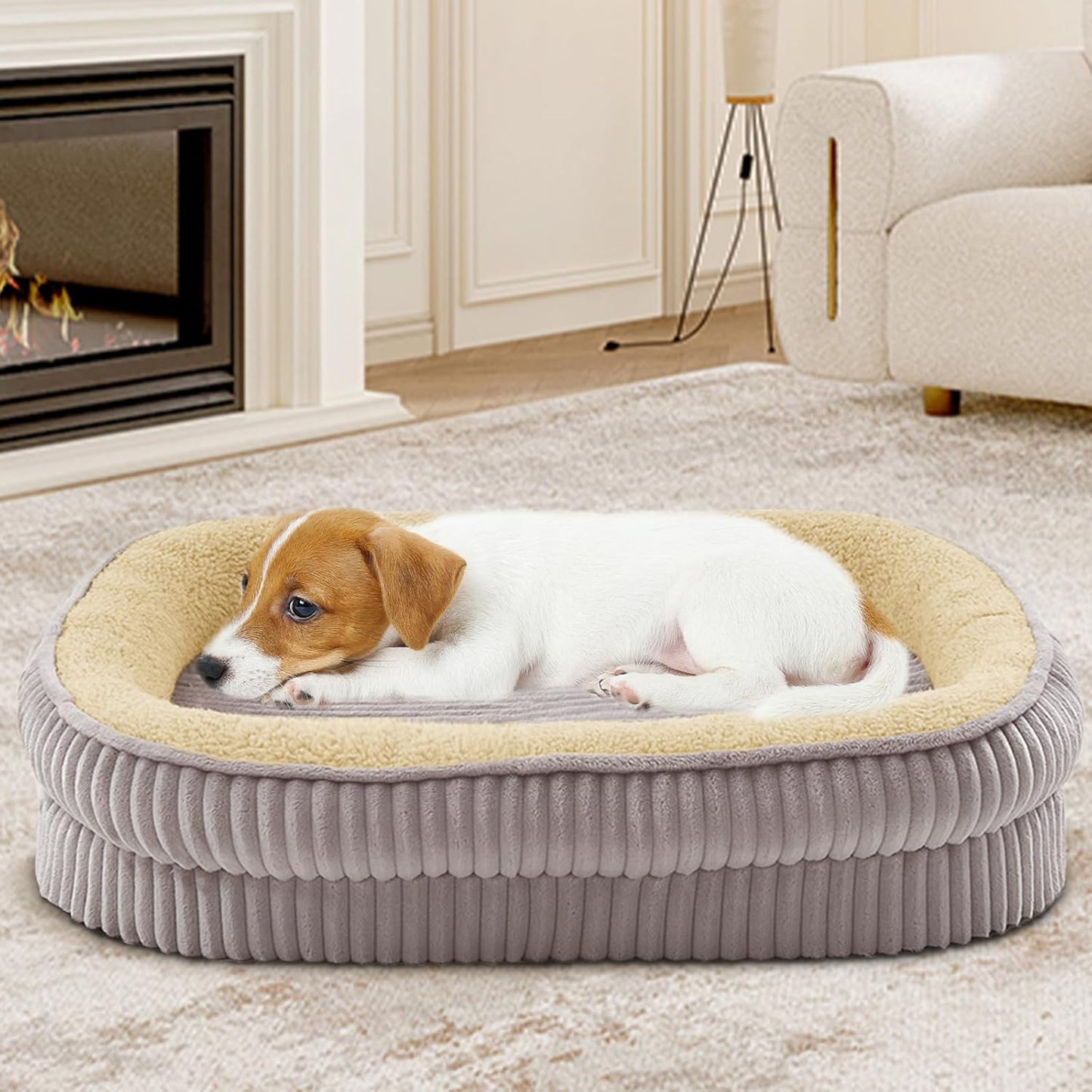Orthopedic Dog Bed for Small Dogs Breeds, High Density Egg Crate Foam Dog Sofa Beds,Oval Kennel Bed, Pet Couch Bed with Four Sided Bolster, Removable Washable Cover& Non-Slip Bottom