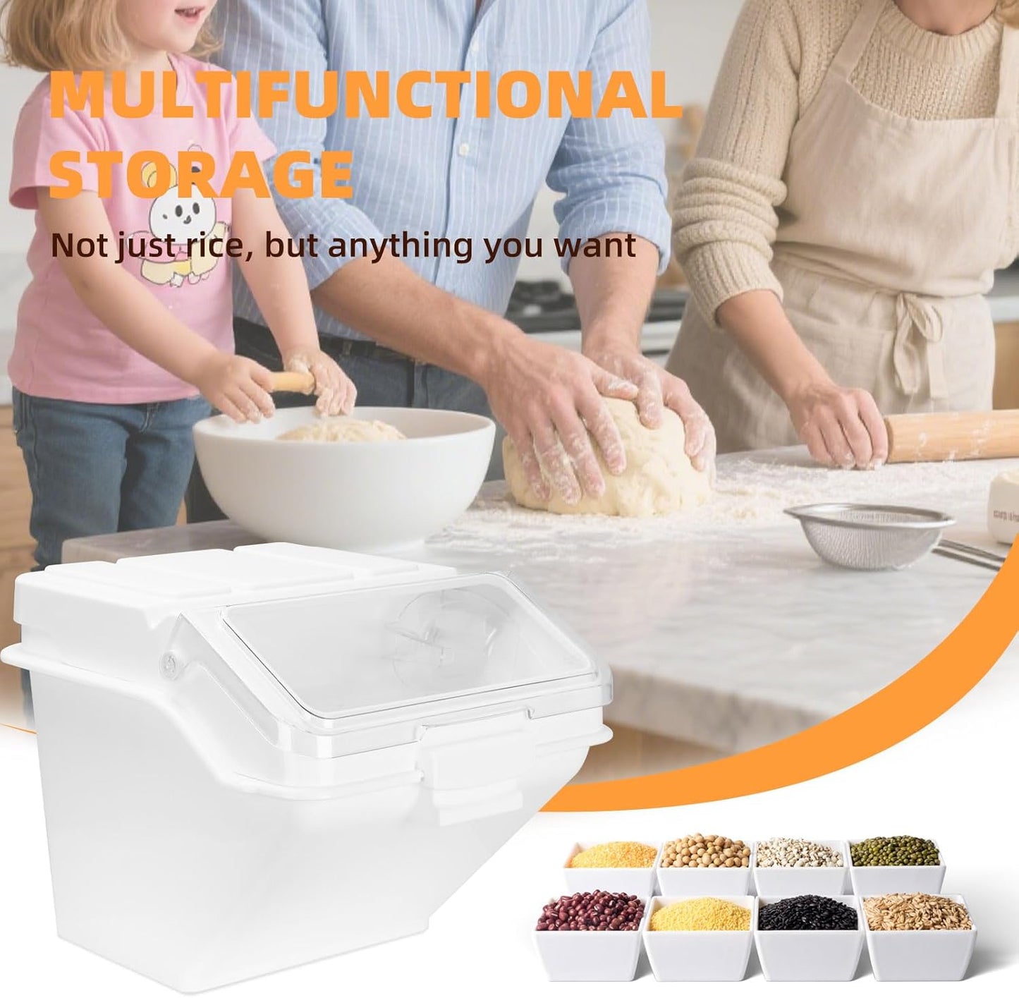 88LB Airtight Flour Storage Container With Scoop for Dry Food, Sugar, Baking Supplies,Rice.BPA Free Ingredient Storage Bin，Pet Food Storage Container Dog Cat Birds Food Bin (88 LB)