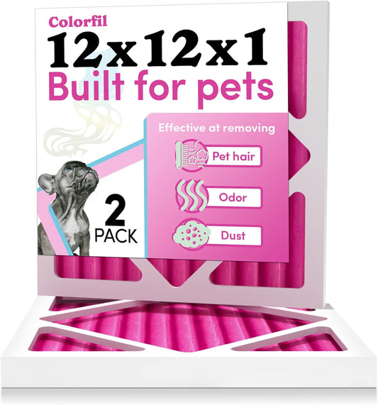 Colorfil 12x12x1 Air Filter (2-Pack) | Made in the USA | Color Changing | Remove Cat and Dog Odor | MERV 8 for Pet Hair Dander and Dust | 11.75"x11.75"x0.75" Exact Size