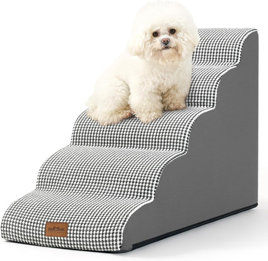 Dog Stairs for High Bed 22.6" H, Small Dog Step for Puppy, Older or Cat, Curved Ramp for Car, Ladder with High Density Foam, Lightweight, Durable, 15.7x33x22.6 inch, 5 Step, White Black