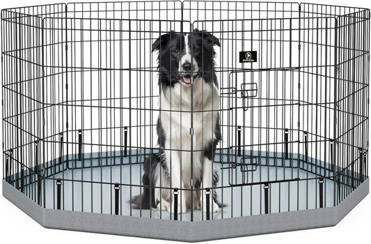 PJYuCien Dog Playpen, 8 Panels 30’’H Dog Pens Indoor with Bottom Pad, Metal Foldable Pet Puppy Exercise Fence Crate Kennel, Better for Small Animals,Grey