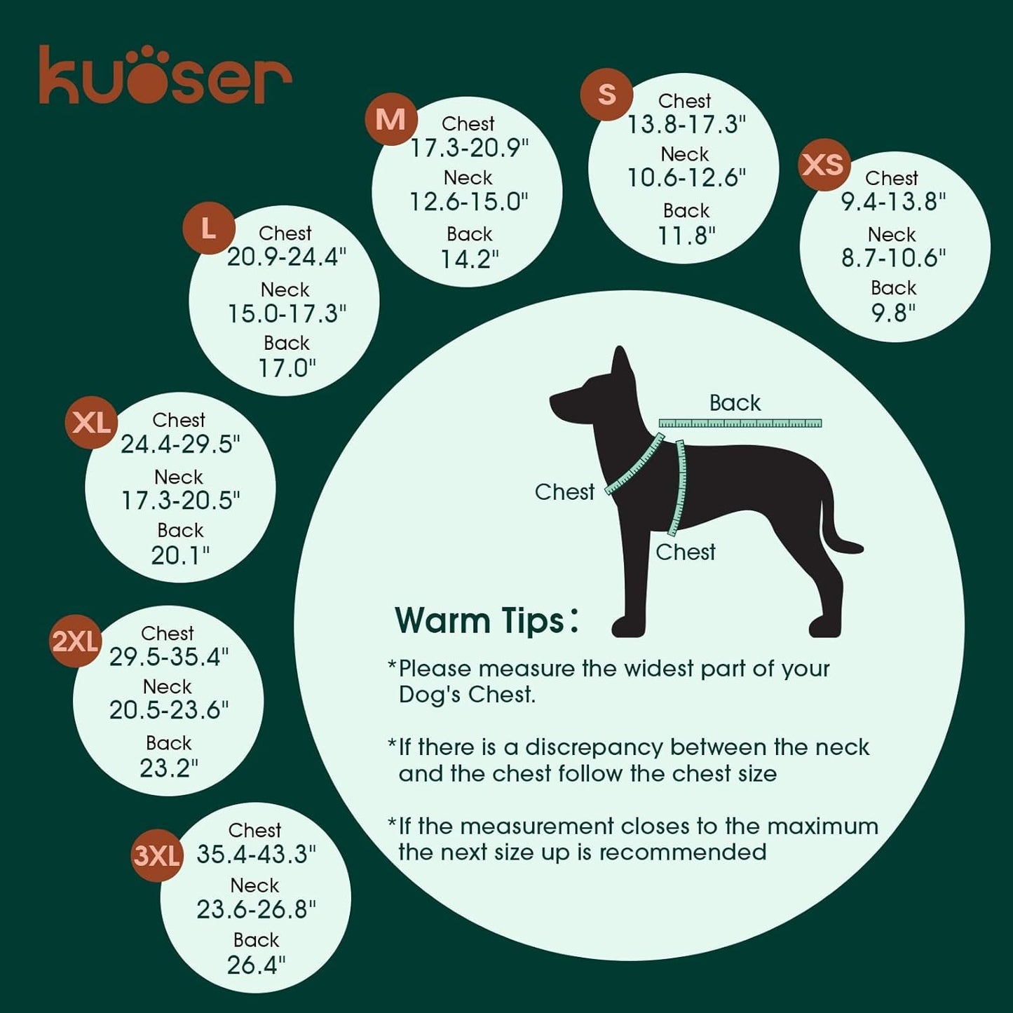 Kuoser Waterproof Dog Coat, Reversible Dog Jacket for Medium Dogs, Adjustable Durable Doggie Winter Coat Warm Puppy Cold Weather Apparel from Small to Large Breed, Blue M