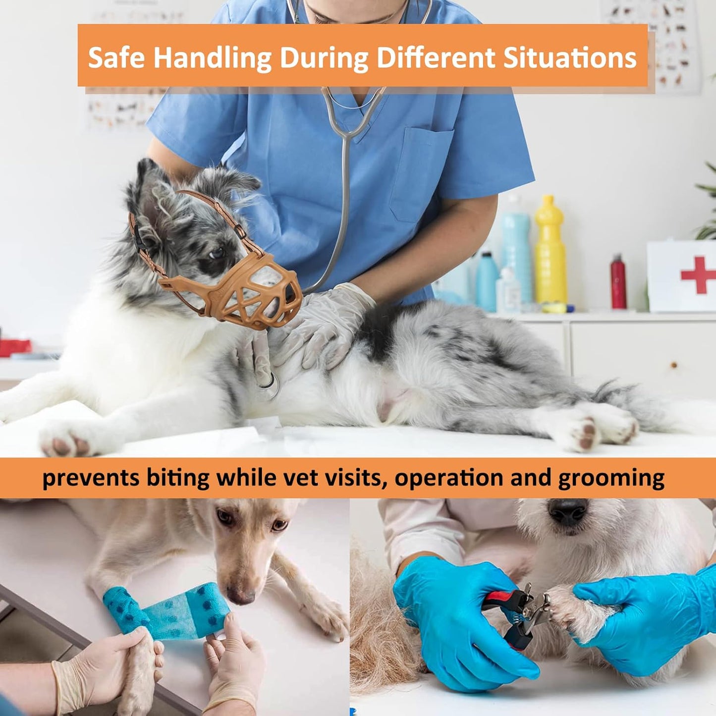 BARKLESS Dog Muzzle, Basket Muzzle for Biting, Chewing and Scavenging, Humane Cage Mouth Cover, Perfect for Grooming and Training Small, Medium, Large Aggressive Reactive Dogs (M, Brown)