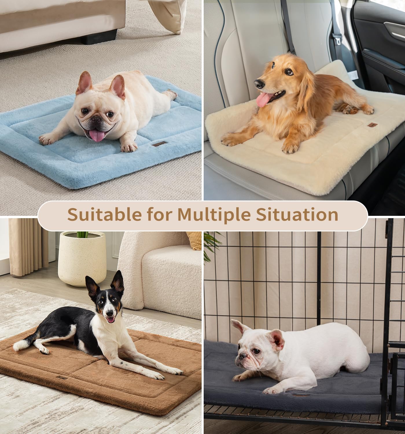 Made4Pets Dog Crate Pad Bed for Medium Large Dogs, Washable & Reversible, Anti-Slip Kennel Mat for Cozy Sleeping, Soft Fluffy Dog Bed for Indoor & Outdoor Use, 35"x23", Brown