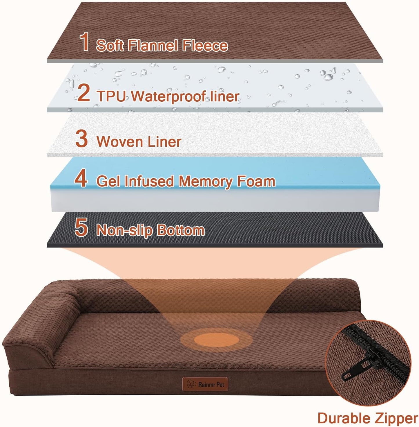 Orthopedic Dog Bed, 3 Inch Memory Foam Dog Beds for Large Dogs, Washable Removable Cover, Nonskid Bottom, Waterproof Pet Couch for Indoor, Outdoor or Car Use, 41x27 Inches XL Brown Grey