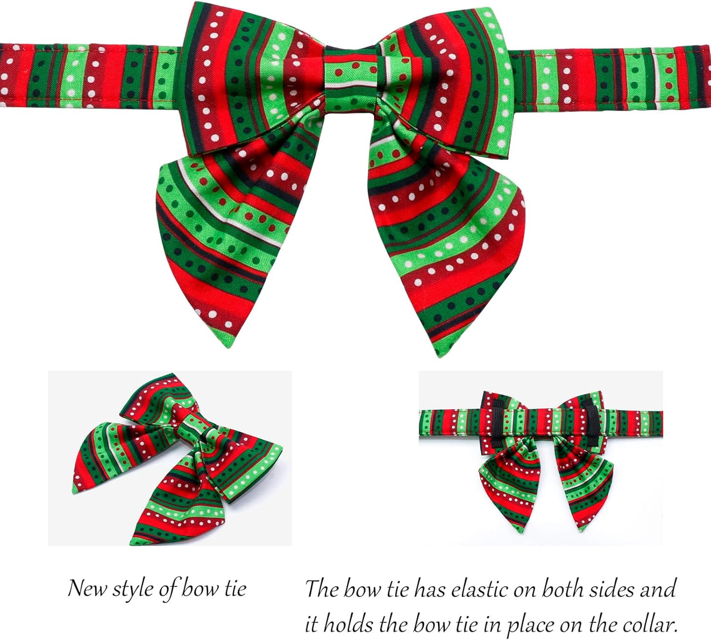 Lionet Paws Christmas Dog Collar with Bowtie, Dog Sailor Bow Collar with Metal Buckle for Dogs, Adjustable Comfortable Dog Collar Girl Gift, XL, Neck 16-26 in