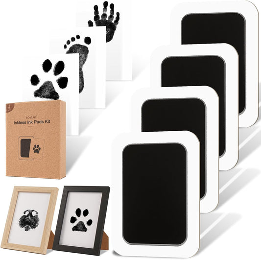 Inkless Paw Print Kit for Dogs,Cats & Babies – Clean Touch Dog Nose & Baby Handprint Kit, Mess-Free Ink Pad with 4 Pads & 2 Wooden Frames – Keepsake Gifts for Pet Owners & New Moms