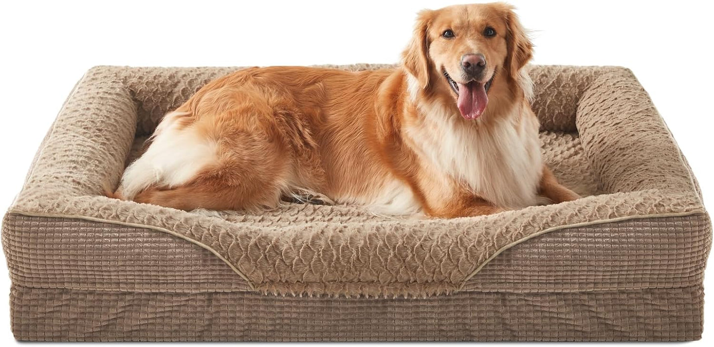 INVENHO Orthopedic Dog Beds Large Sized, XL Washable Egg-Crate Memory Foam Dog Couch with Washable Removable Cover, Waterproof Lining and Nonskid Bottom