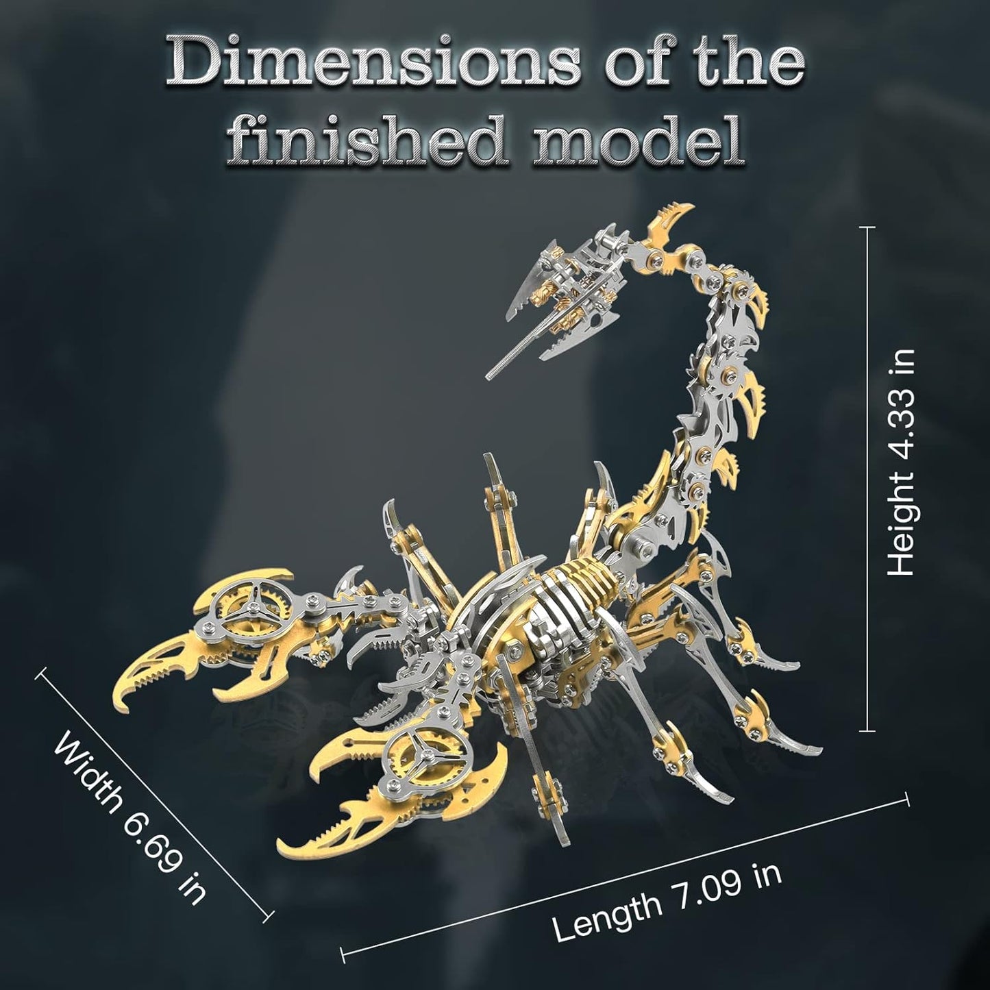 Scorpion 3D Metal Puzzles Kits for Adults Teens – 454 Pcs – Mechanical Assembly Models – 4 Hours to Build – Ideal for Gifts and Decorations (Golden)