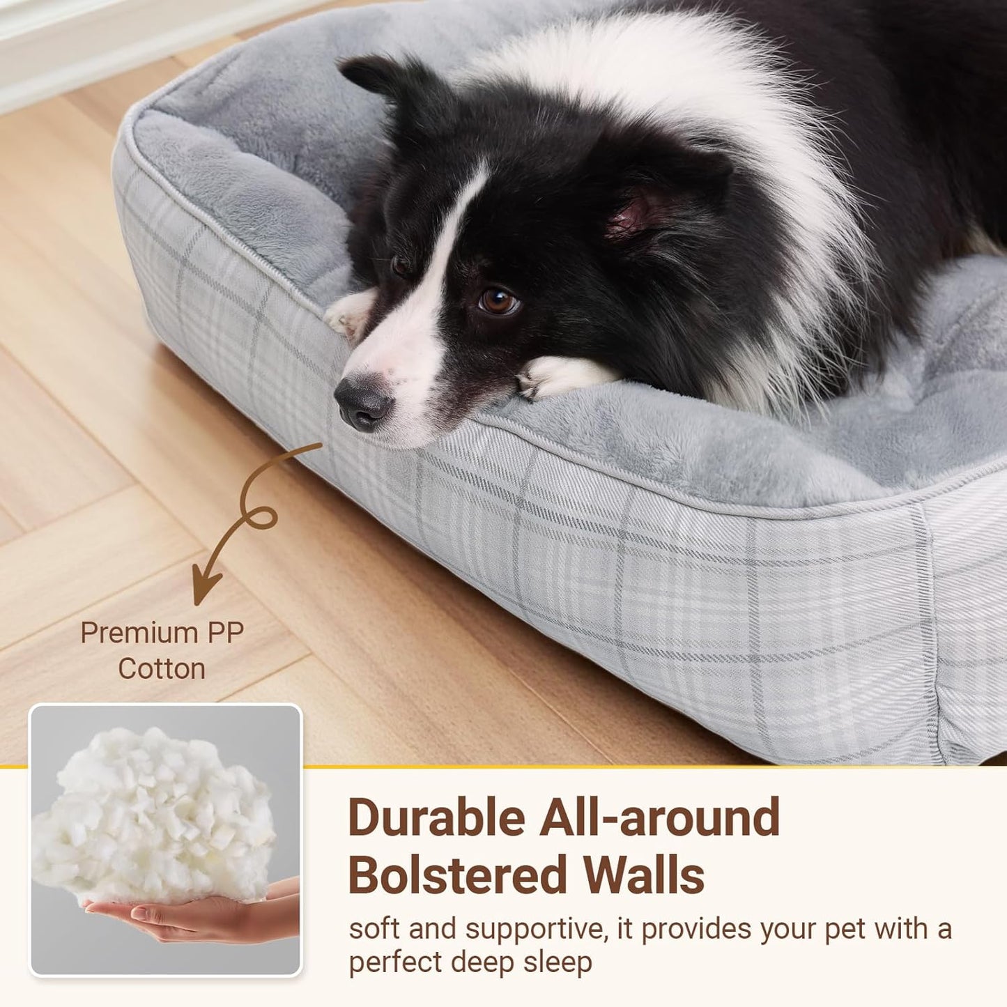 MIHIKK Rectangle Dog Beds for Large Dogs & Cats, Orthopedic Sleeping Pet Bed for Couch with Durable Puppy Cuddler and Anti-Slip Bottom Machine Washable 34 * 24 Inch (Gray)