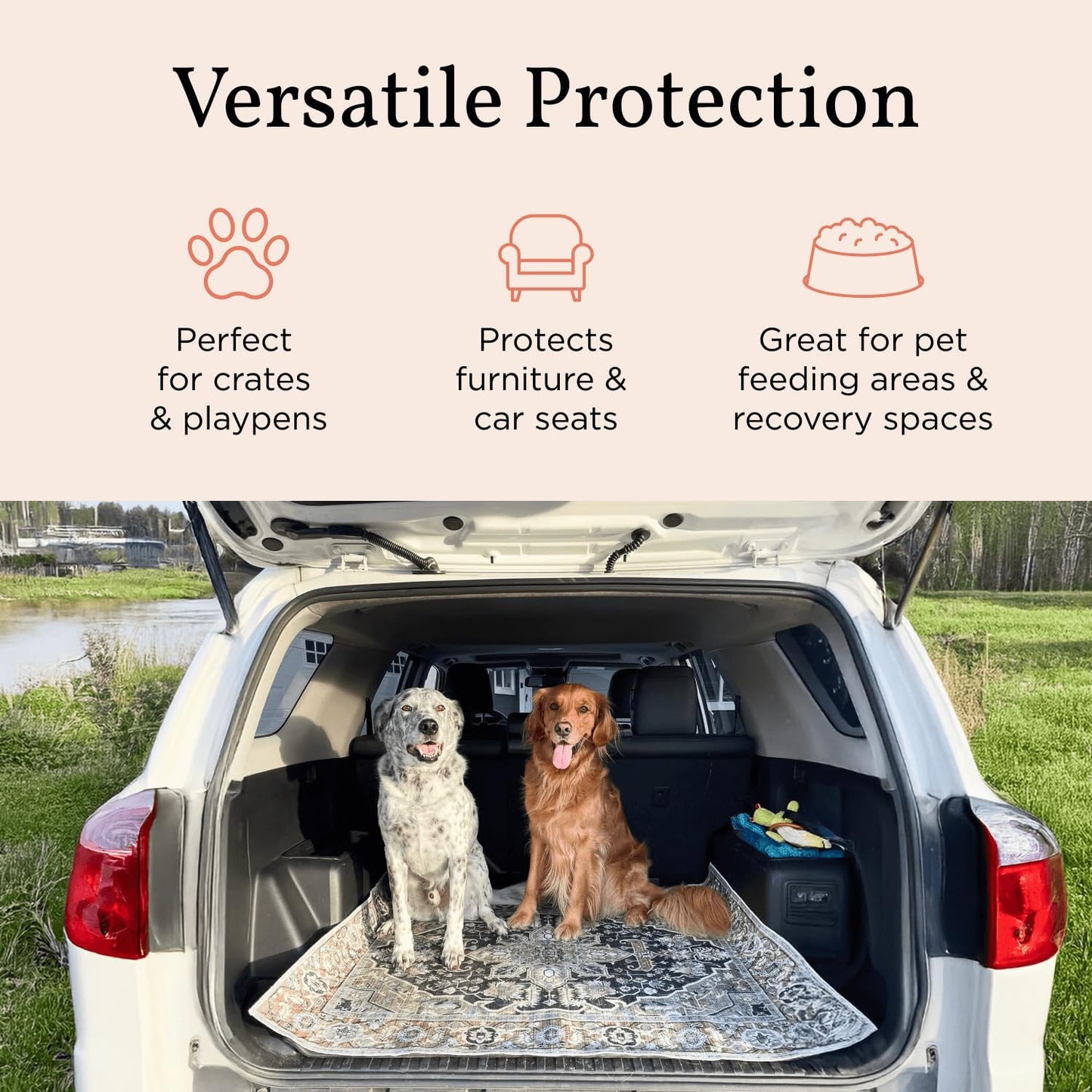 LOVEWAG Washable Dog Pee Pads, 36" x 48", Waterproof, Non-Slip, Super Absorbent, Reusable Machine-Washable, 2-Pack (Caramel Creme)