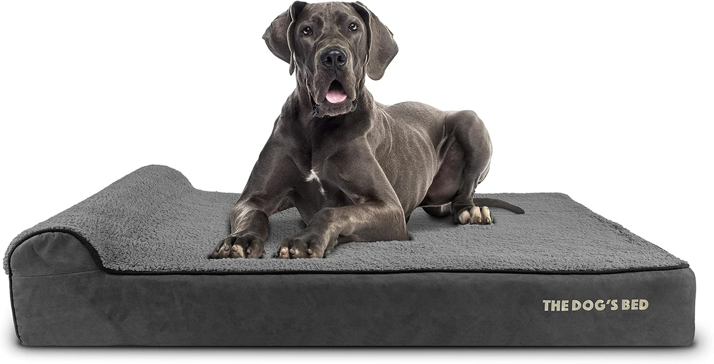 The Dog’s Bed Orthopedic Headrest Dog Bed XXL Grey Plush 54x36, Memory Foam, Pain Relief for Arthritis, Hip & Elbow Dysplasia, Post Surgery, Lameness, Veterinary Approved, Waterproof Washable Cover