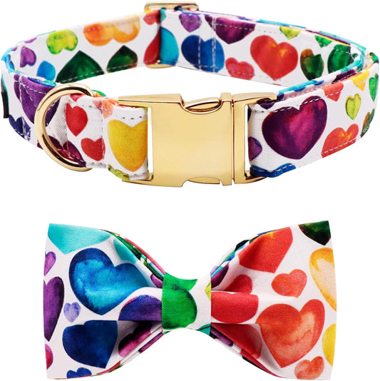 Lionet Paws Valentine's Day Dog Collar with Bowtie, Soft and Comfortable, Adjustable Collar for Large Dogs, Neck 16-24 inches
