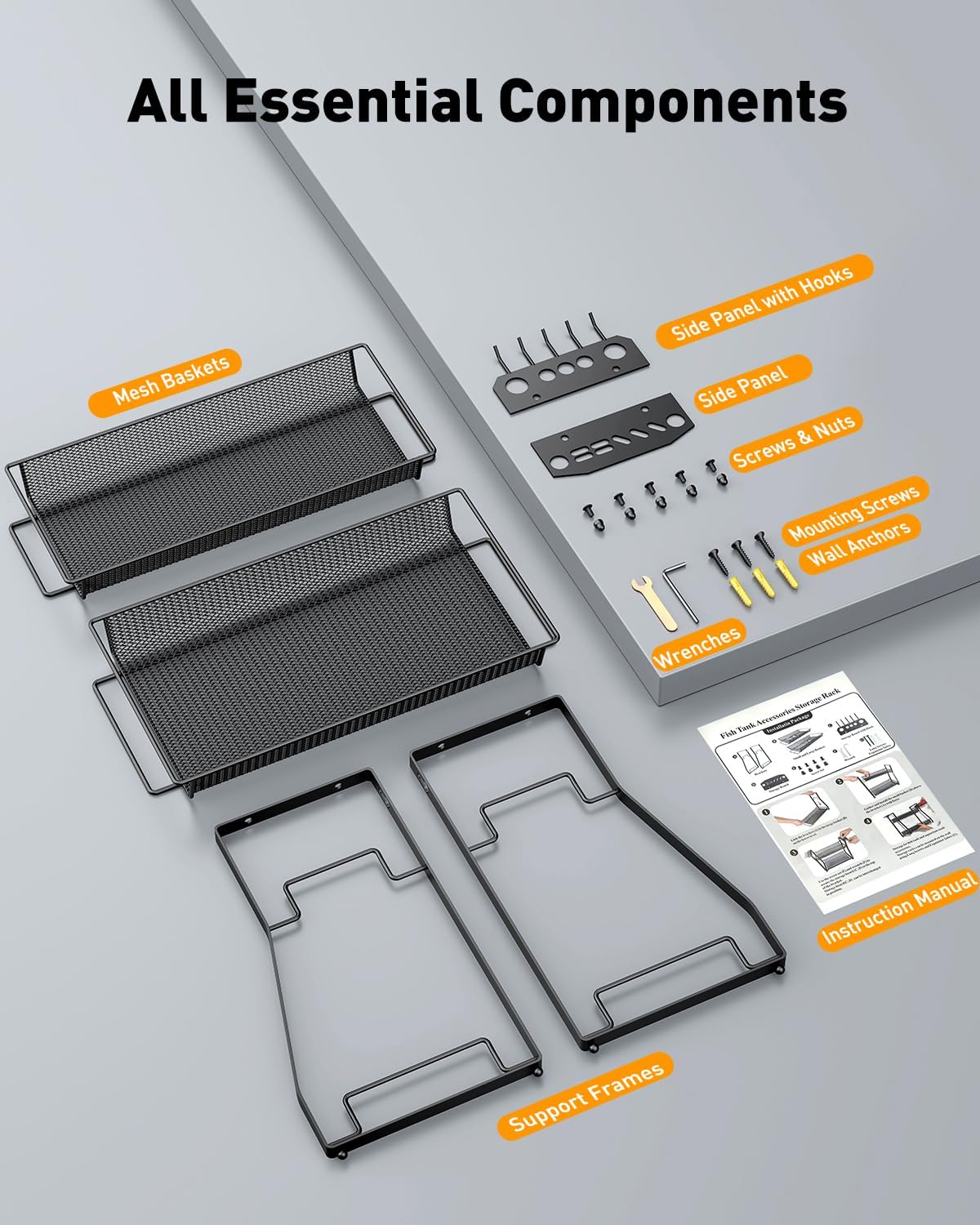 Pawfly Aquarium Tool Organizer, Detachable Metal Fish Tank Accessory Organizer, Aquascaping Tool Storage Rack for Terrariums, Shrimp Tanks & Planted Tanks, Fish Tank Maintenance Tool Holder Shelf