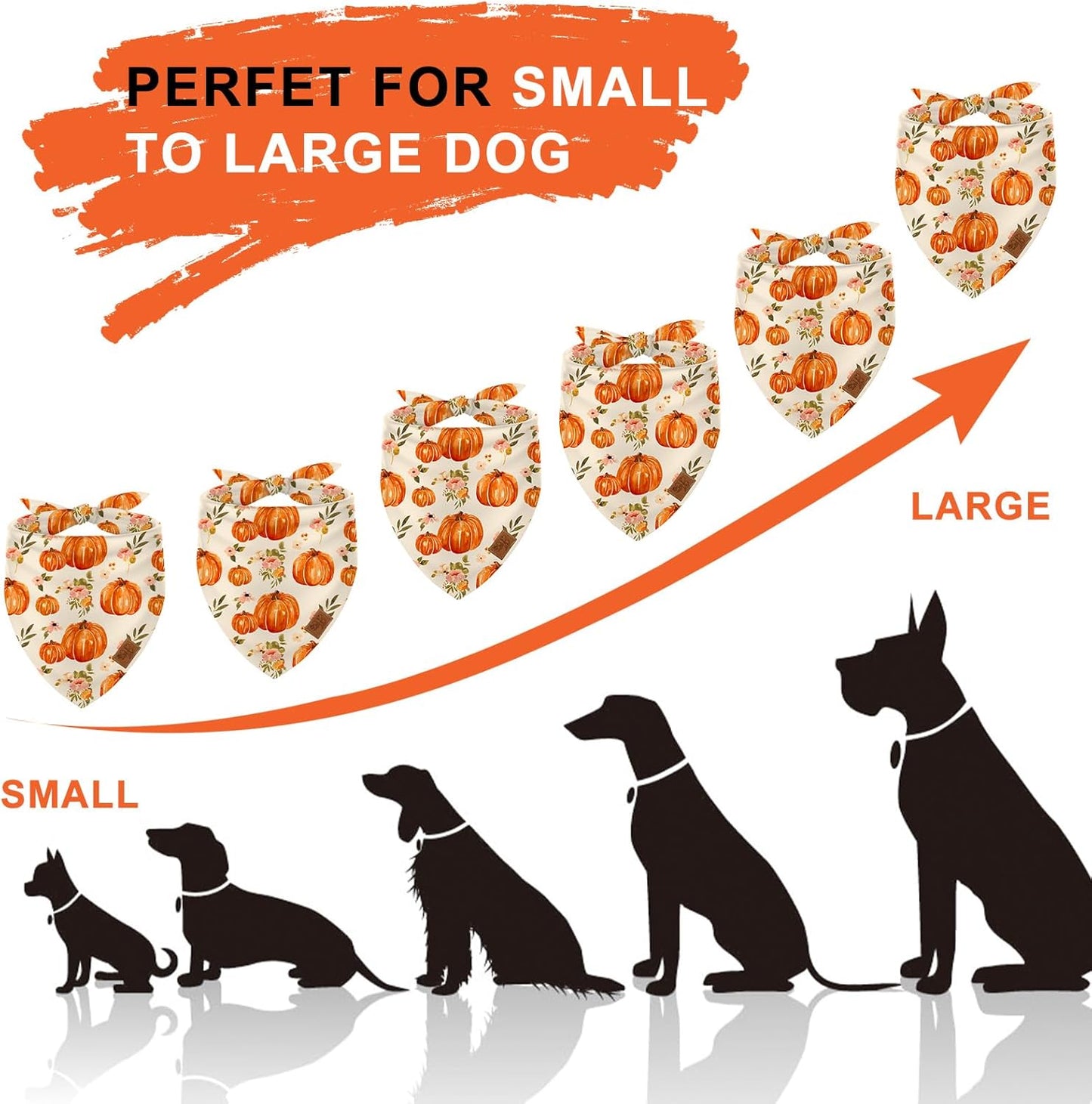 Fall Dog Bandana Pumpkin Floral Pet Scarf Double-Sided Adjustable Triangle Pet Neckerchief Dog Bib for Autumn Harvest Thanksgiving Dog Cat Birthday Costume Accessories