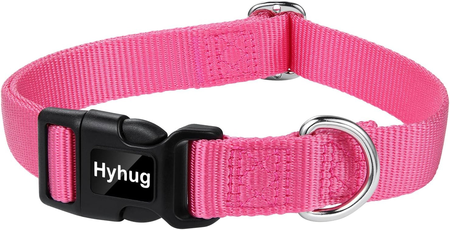 Hyhug Dog Collar with Quick Release Buckle, Nylon Adjustable Sturdy Cute Dog Collars for Large Dogs (Candy Pink, Large)