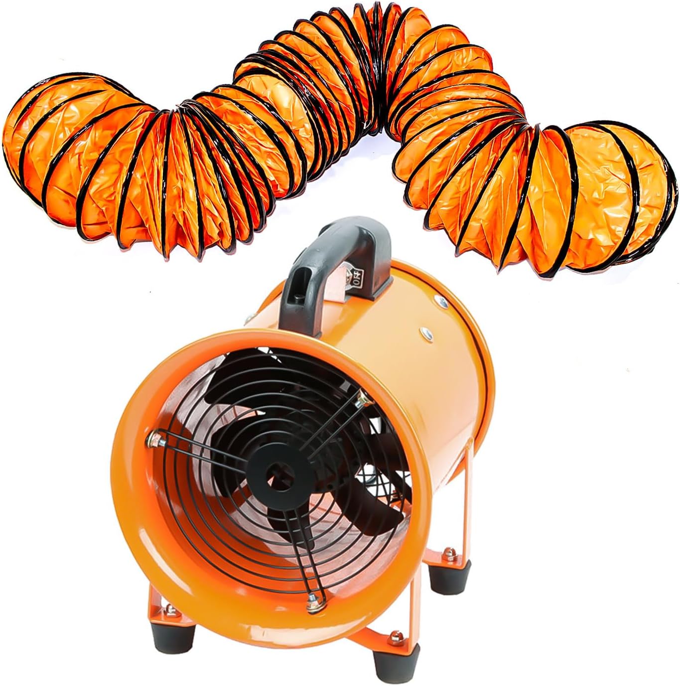dreamdragon 8" High-Velocity Portable Utility Blower Fan, Industrial Exhaust Fan with 25ft Flexible Duct Hose, 3150 RPM Low-Noise Ventilator for Basements, Workshops, Warehouses, and Confined Spaces