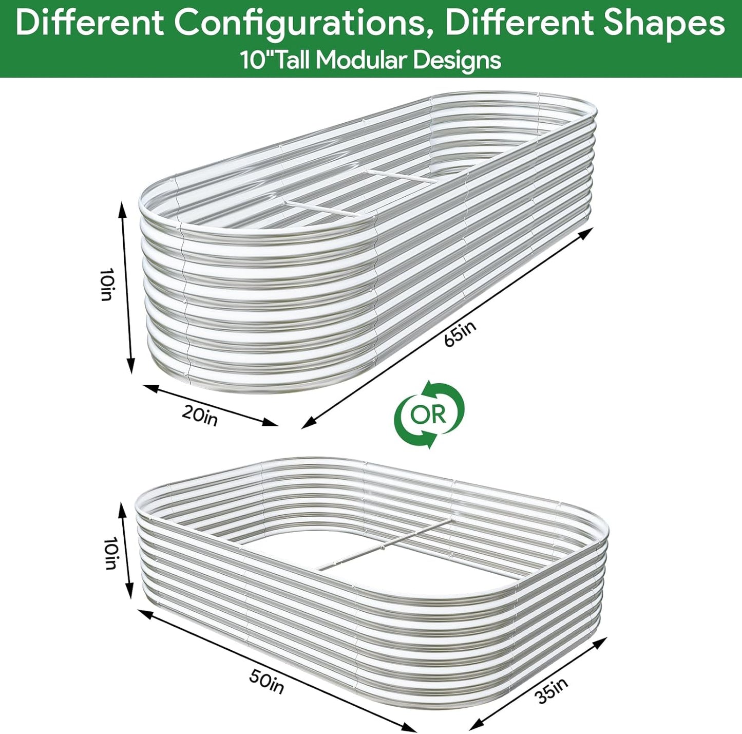 BTDVR 2PCS Galvanized Raised Garden Bed Outdoor, Metal Raised Beds for Vegetables, Above Ground Garden Box for Flower, Steel Garden Bed for Gardening - 65x20 inch