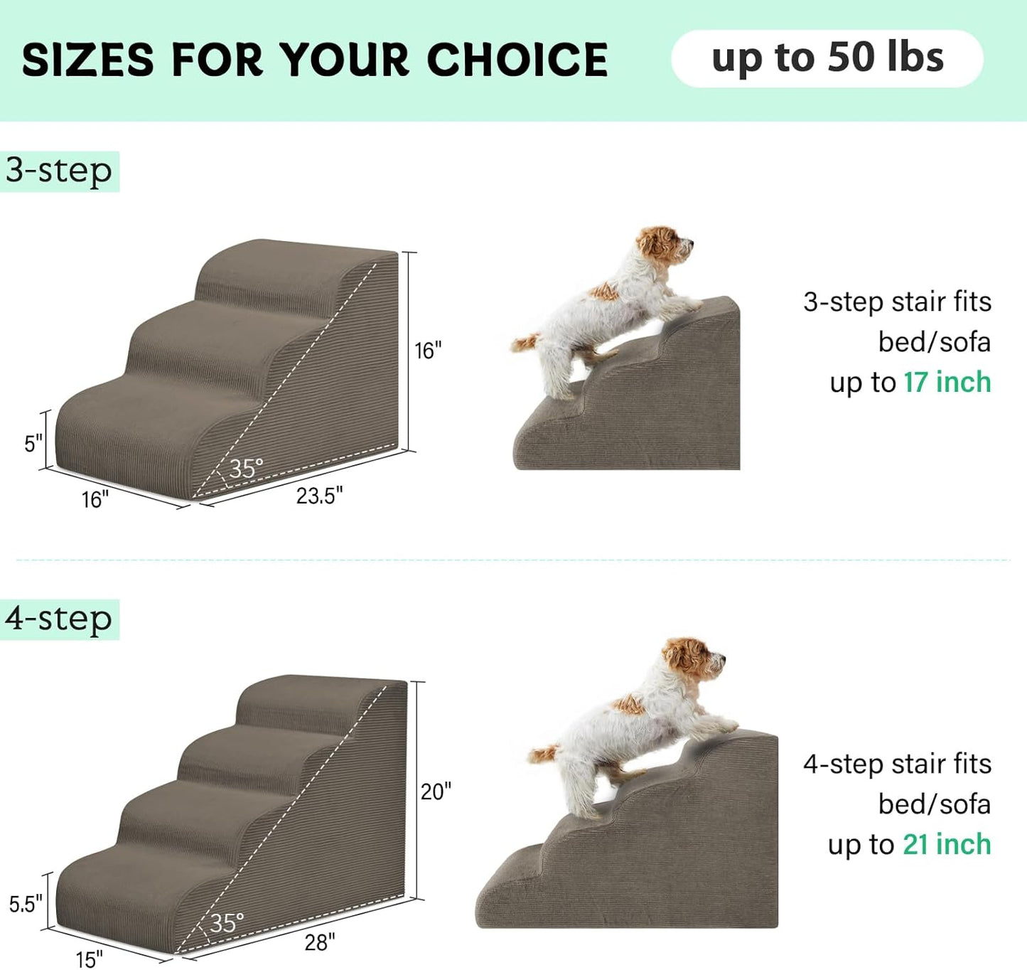 Dog Steps for Small Dogs, 4-Step Pet Ramp Stairs for High Beds and Sofa, Non-Slip Pet Stairs for Small Dogs and Cats, Removable and Easy to Clean Cover, Light Brown