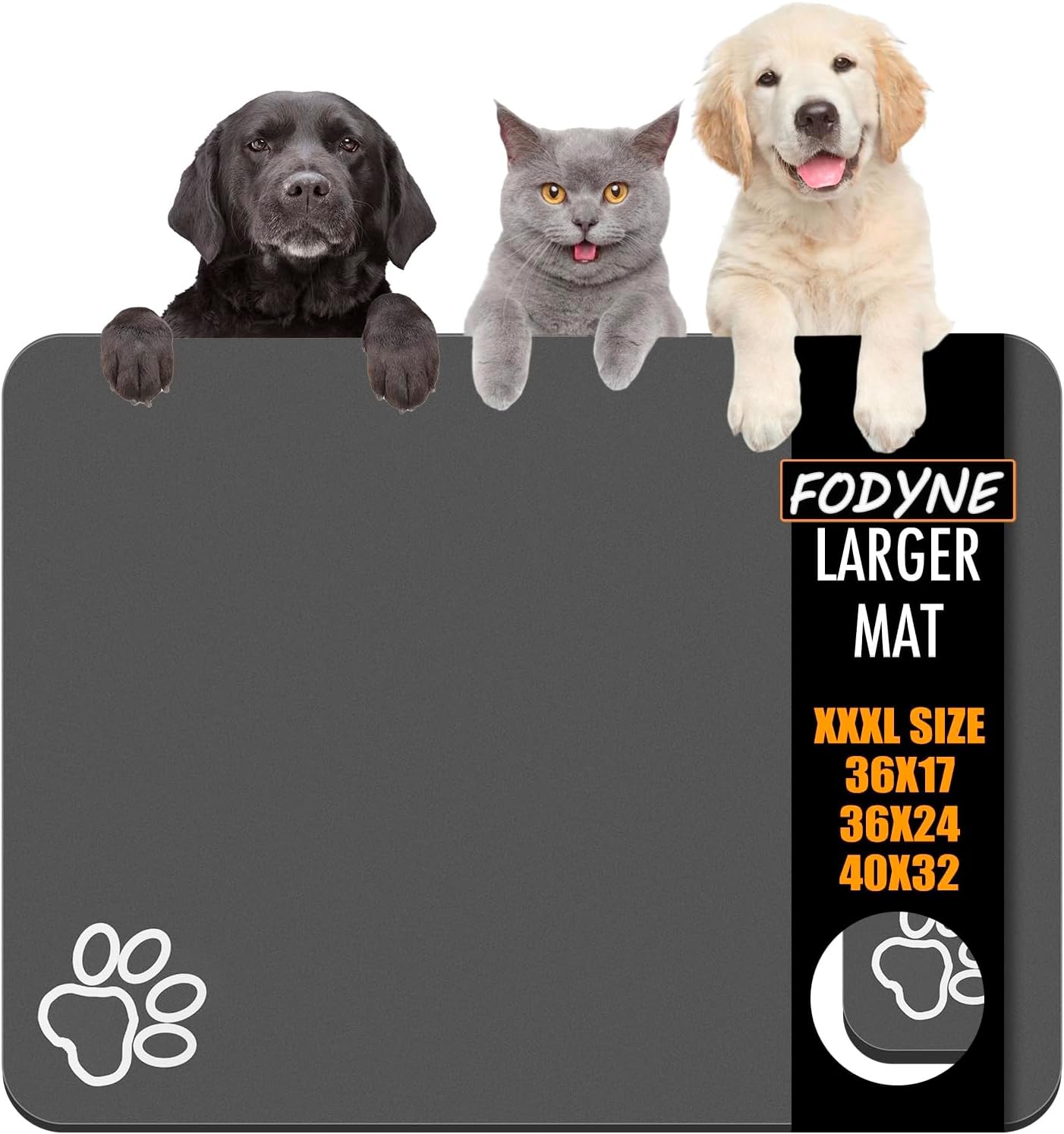 Large Pet Feeding Mat,Super Absorbent Pet Mat,Quick Dry Cat & Dog Water Dispenser Mat,No Stains Non Skid Pet Food Mat for Food and Water Bowl,Easy to Clean Pet Placemats(36"x16" Dark Gray)